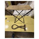 Antique ice tongs, folding stool -- GAR