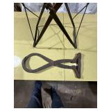 Antique ice tongs, folding stool -- GAR