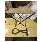 Antique ice tongs, folding stool -- GAR