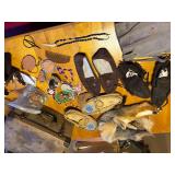 RENDEZVOUS COSTUME ITEMS, VINTAGE SUITCASE AND CONTENTS MOCCASINS, LEATHER BAG, FUR, MISC.........KCHN