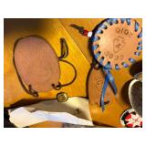 RENDEZVOUS COSTUME ITEMS, VINTAGE SUITCASE AND CONTENTS MOCCASINS, LEATHER BAG, FUR, MISC.........KCHN