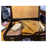 RENDEZVOUS COSTUME ITEMS, VINTAGE SUITCASE AND CONTENTS LEATHER PANTS, SHIRT, BAGS AND BELTS, LOTS OF MISCMISC.........KCHN