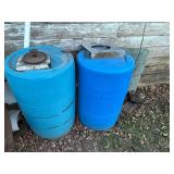 2 BLUE PLASTIC BARRELS