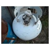 CONCRETE WATER BOWL/PROPANE TANK/RAKE/SHOVEL/ MISC................................BY