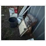 CAMP POTTY/RED/WHITE PORCHLINE POT/CAR RAMPS/PROPANE BOTTLE/DOLLY.......................BY