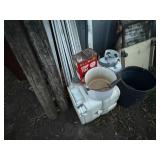 CAMP POTTY/RED/WHITE PORCHLINE POT/CAR RAMPS/PROPANE BOTTLE/DOLLY.......................BY