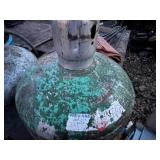 2- 100# PROPANE BOTTLES/ BLUE PLASTIC BARREL