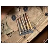 U.S. Air Force bailout breathing oxygen bottle, ammo belt with British 303 clips -- SSH