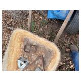 Wheelbarrow, dolly, sawhorse brackets and paint mixer -- BY