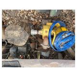Water transfer pump, hog oiler & old engine -- BY
