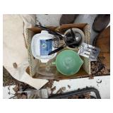 Box of dishes, Fire King - 8 cup bowl and Pyrex -- BY