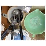 Box of dishes, Fire King - 8 cup bowl and Pyrex -- BY