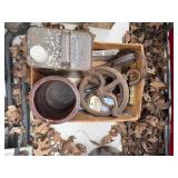 Well pulley, crock, can of fuel and misc. -- BY