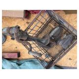 Metal milk basket, 2 flat irons - 1 stand, metal forming tool -- BY