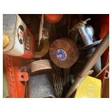Misc. tools and hand saw, flap sander disc -- NS
