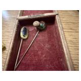 VINTAGE HAT PINS & WOOD BOX