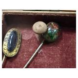 VINTAGE HAT PINS & WOOD BOX