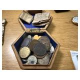 MISCELLANEOUS FOREIGN COINS IN WOOD BOX