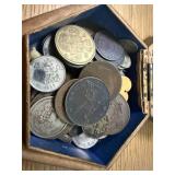 MISCELLANEOUS FOREIGN COINS IN WOOD BOX
