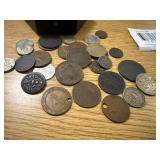 MISCELLANEOUS FOREIGN COINS IN WOOD BOX