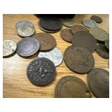 MISCELLANEOUS FOREIGN COINS IN WOOD BOX