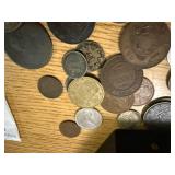 MISCELLANEOUS FOREIGN COINS IN WOOD BOX