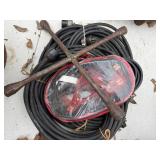 2 extension cords, jumper cables, 4-way -- BY