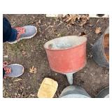 2 galvanized buckets, 2 galvanized funnels -- BY