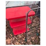 Vintage metal (red) rolling kitchen cart with electrical outlet -- BY