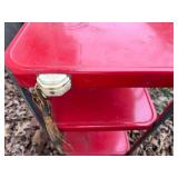 Vintage metal (red) rolling kitchen cart with electrical outlet -- BY