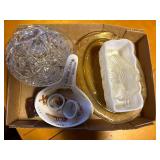 Candy dish - pink & yellow depression glass), misc. -- DR