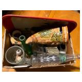 MISC BOTTLES, VASES, SPRINKLE BOTTLE, MISC GLASSWARE .......DR