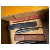 14 STRAIGHT EDGE RAZORS/ AND RAZOR STRAP..............DR