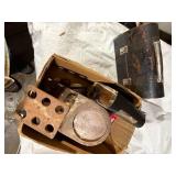 Antique lunch pail, thermos, vintage pipes, tobacco cans -- GAR