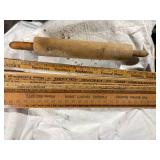 13 yard sticks, rolling pin -- GAR