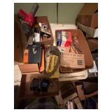 3 boxes of shop and misc. tools (amp. probe voltage meter, heat gun & more) -- BP