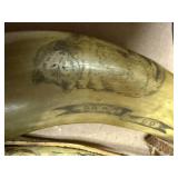 TWO (2) POWDER HORNS (ORE HAS PERCUSSION CASE) BOTH ARE CARVED