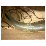 TWO (2)  CURVED POWDER HORNS WITH CARVED ORE