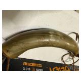 TWO (2)  CURVED POWDER HORNS WITH CARVED ORE