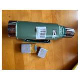 Stanley thermos, antique cigarette box -- DR