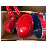 Box of red and blue Granite ware -- DR