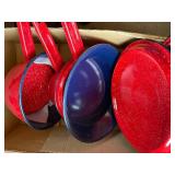 Box of red and blue Granite ware -- DR