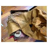 RENDEZVOUS COSTUME ITEMS, VINTAGE SUITCASE AND CONTENTS LEATHER PANTS, SHIRT, BAGS AND BELTS, LOTS OF MISCMISC.........KCHN
