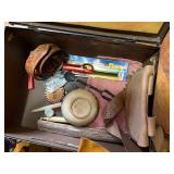 RENDEZVOUS COSTUME ITEMS, VINTAGE SUITCASE AND CONTENTS LEATHER PANTS, SHIRT, BAGS AND BELTS, LOTS OF MISCMISC.........KCHN