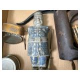 Flat of misc. vintage items (folding ruler, locks, oil can, coin purse) -- BP