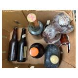 Poodle decanter & misc. bottles -- BP