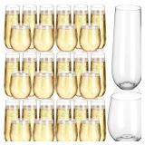 Remerry 48 Pack Stemless Plastic Wine Glasses 9 oz & 12 oz Disposable Champagne Flutes Cups Heavy Duty Shatterproof Toasting Cocktail Glasses for Weddings, Bars, and Events(Clear)