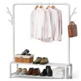 Simple Houseware 52-Inch Freestanding Closet Garment Rack with Storage Shelves and Coat/Hat Hooks, White