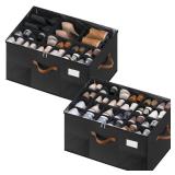 MSTONAL Shoe Organizer for Closet, 2 Pack Shoe Storage Containers with Adjustable Dividers, Space Saving Shoe Box Storage Organizers Bins with Clear Lid & 4 Handles, Fits 24-48 Pairs, Black