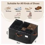 MSTONAL Shoe Organizer for Closet, 2 Pack Shoe Storage Containers with Adjustable Dividers, Space Saving Shoe Box Storage Organizers Bins with Clear Lid & 4 Handles, Fits 24-48 Pairs, Black